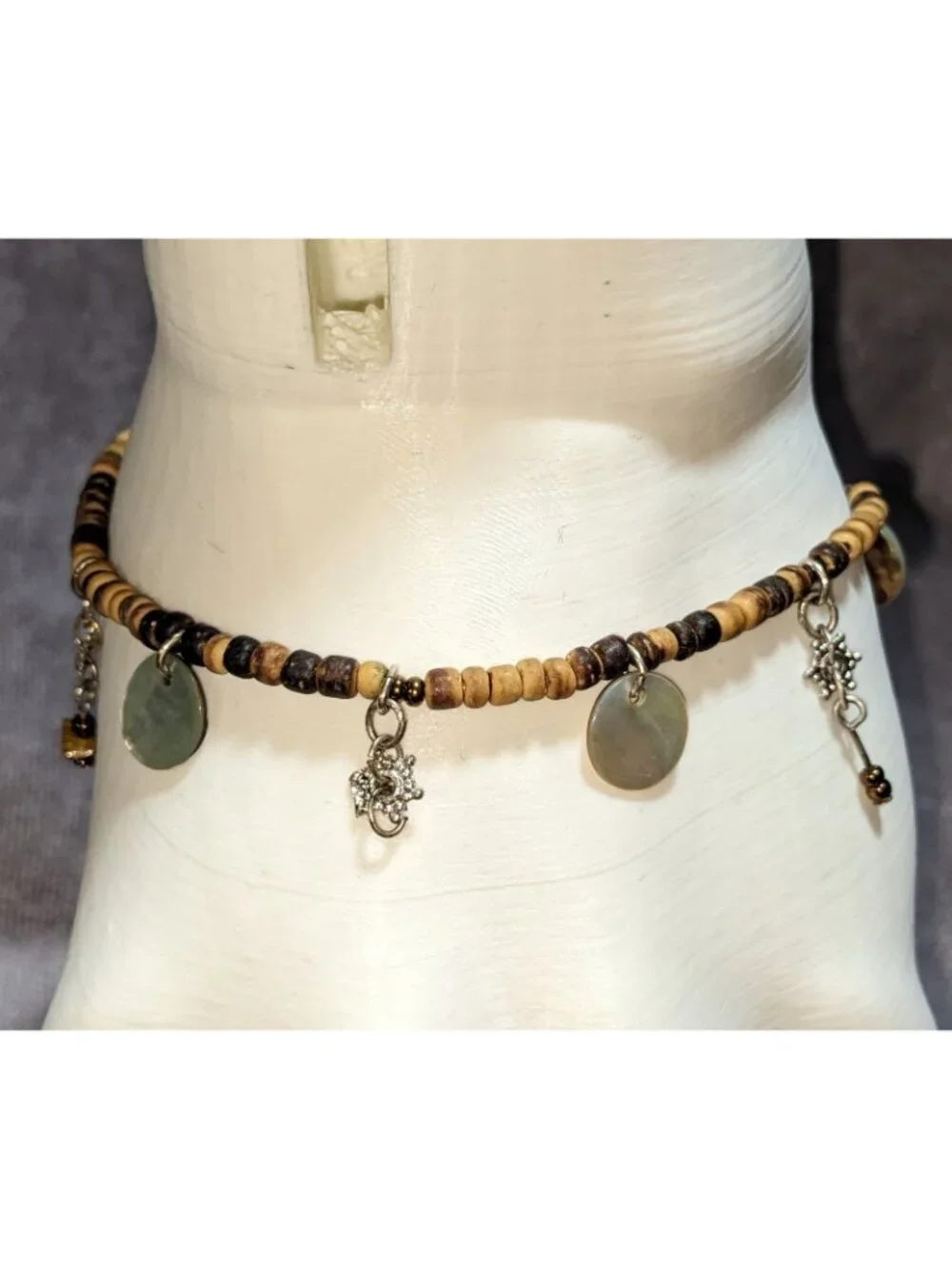 Boho 70s Vintage Avon Shell Charm Coconut Bead Bracelet